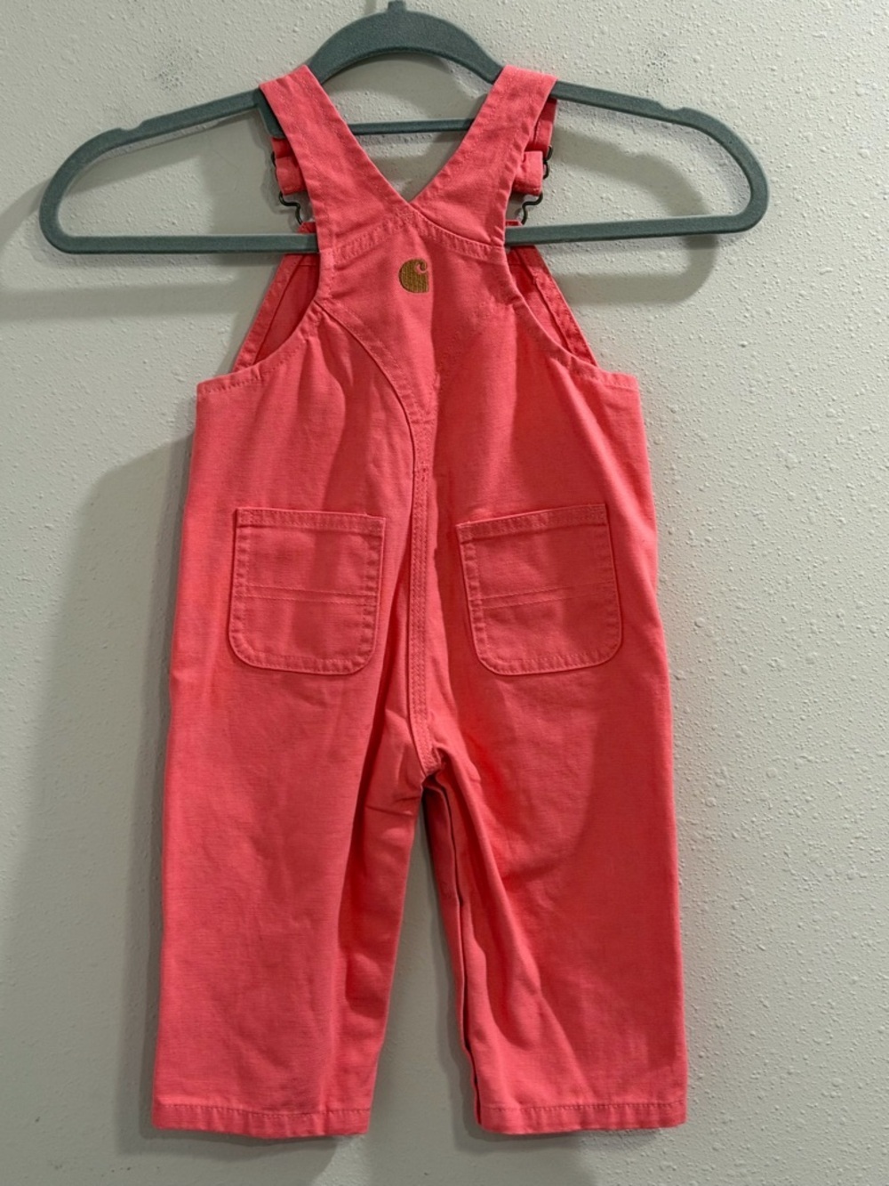 Carhartt NWT Girls’ 12M Pink Lemonade Loose Fit Canvas Bib Overalls Adjustable - Picture 2 of 6